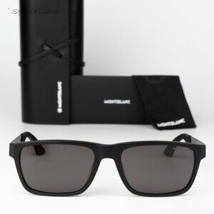 Montblanc Men Sunglasses Matte Black Grey Rectangle MB0299S 005 NEW AUTHENTIC